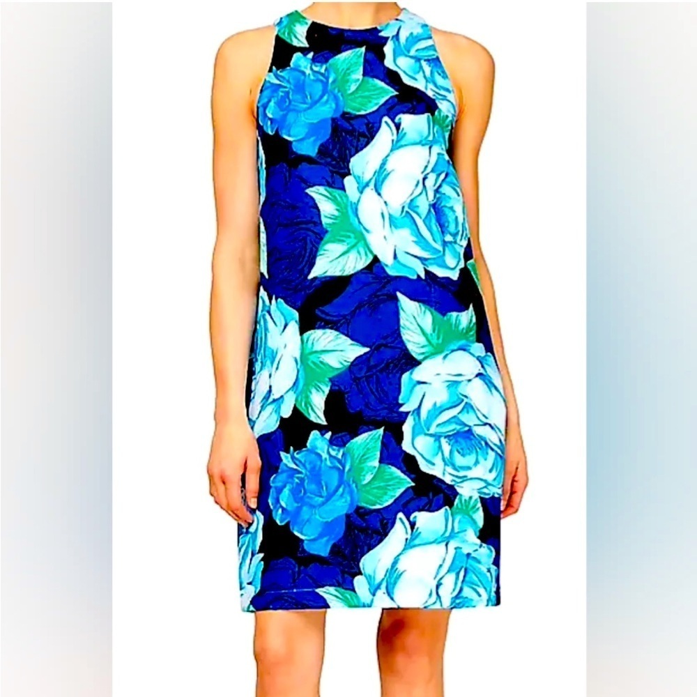 SLNY Blue Sleeveless Floral Dress - Size 14